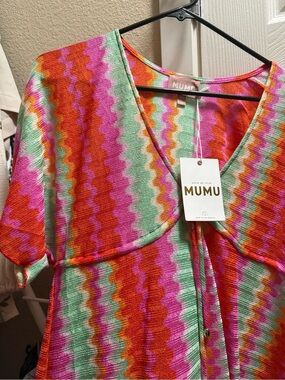 Show Me Your MuMu Multicolor Wave-Print Midi Dress - Pink, Red, Mint, Orange